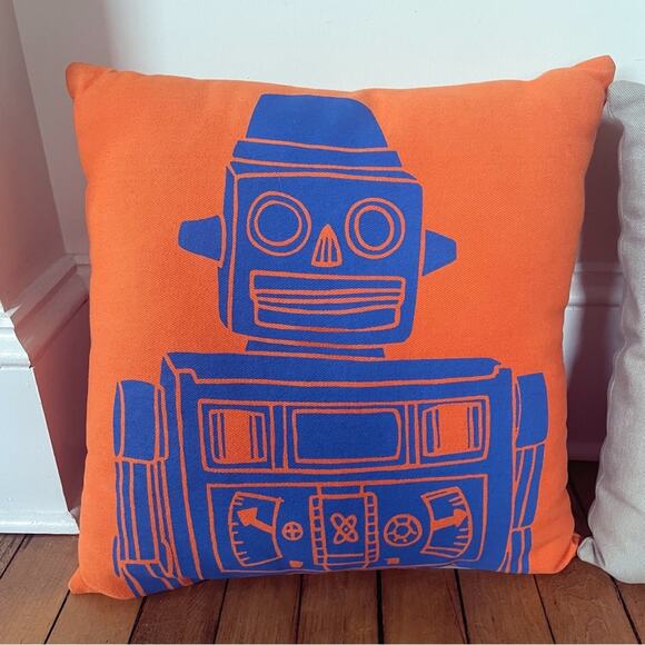 Land of Nod Retro Robot Throw Pillow Decorative Boys Bedroom Set of 2 - Picture 2 of 6